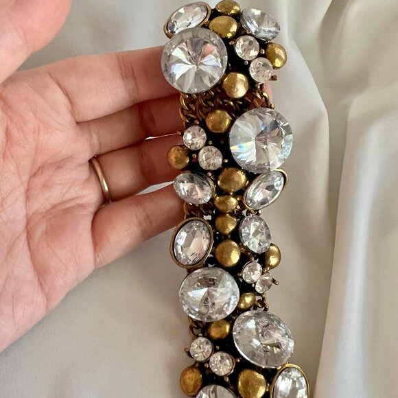 Chunky Large Rhinstone Bronze Gold Tone Statement Fashion Costume Bracelet - Picture 10 of 11